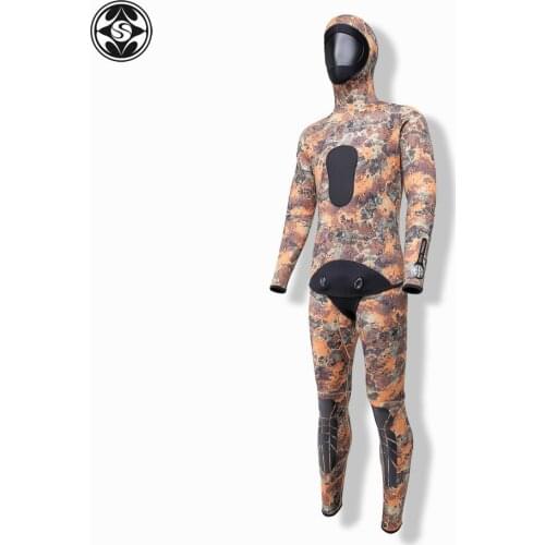 SLINX Men Professional 3mm Neoprene Diving suit Spearfishing Suits Hooded Semi Sealed two piece Jungle Vest trousers Wetsuits