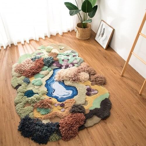 Little forest handmade 3D living room rug, Nordic big size bedside carpet, green decoration children room floor mat