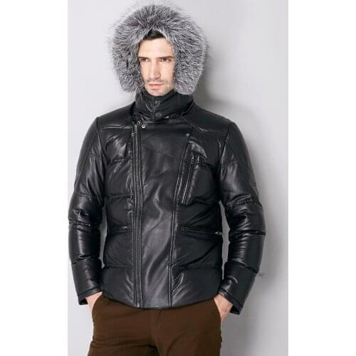 2020 Geniune Jacket Men Sheepskin Leather Goose Down Coat with Real Silver Collar Warm Campera 16-H32# MF322