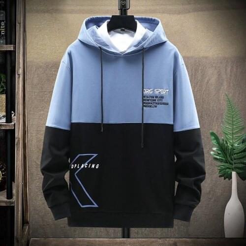 2021 Fall Winter Mens Hoodie Trend Japanese Loose All-match Fashion Long Sleeve Mens Fall Mens Stitching Hoodie