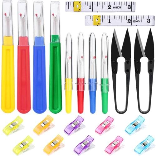 Nonvor 22Pcs Hand Sewing Tools Set with Sewing Fabric Clips Big and Small Seam Rippers Scissors Soft Tape Measure for Sewing