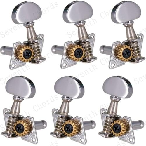 A Set of 6R Chrome Open Gear Inline String Tuners Tuning Pegs Keys Machine Heads for Guitar parts With Small semicircle Buttons