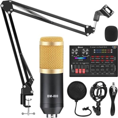Bm 800 Microphone studio R8 Sound Card Kits bm800 Condenser Microphone for PC Computer Phone Karaoke Singing Gaming Mic Stand