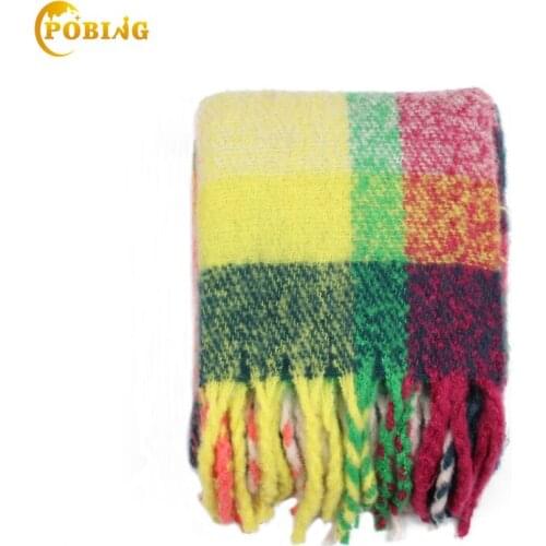 POBING New Winter Scarf Women Striped Plaid Scarves Wraps Soft Warm Cashmere Tassel Shawl Big Pashmina Lady Blanket Stoles Hijab