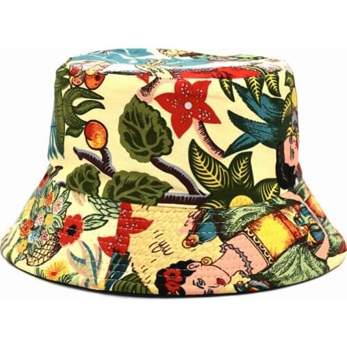 Original Summer Reversible Panama Women Fashion Print Bucket Hats Cotton Fisherman Hat Sun Hats Gorro Pescador Men Outdoor M66