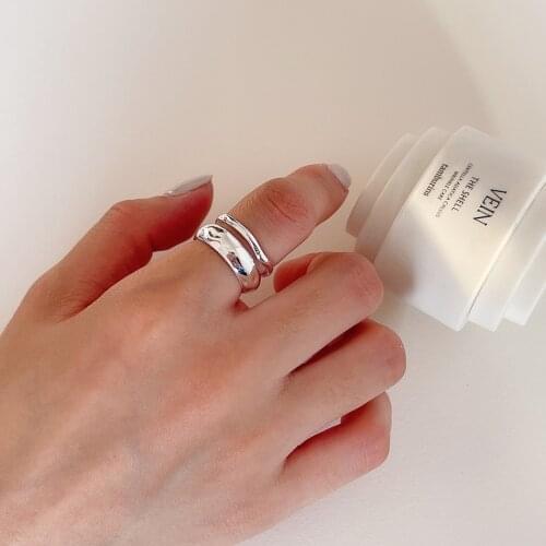 Authentic 925 Sterling Silver FINE Jewelry polished round &Wave Double Rows Band Ring adjust C-J1587