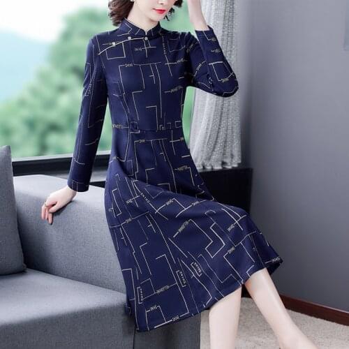Autumn Chinese Style Print Knitting Cotton Dress 2021 Spring Vintage Casual Beach Midi Dress Women Elegant Bodycon Party Vestido