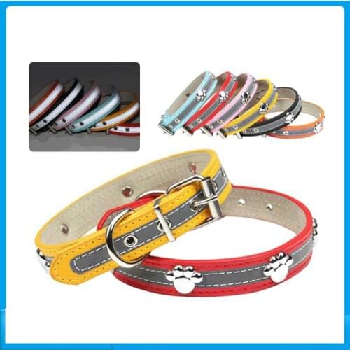 Reflective Footprint Pu Leather Pet Dog Collar For Puppy Cat Chihuahua Small Dog Neck Strap Adjustable correa perro chien