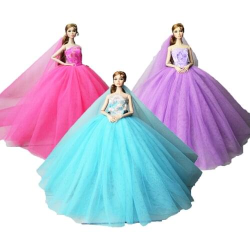 Dress + Veil / Blue Purple Lace Party Dress Gown Clothing barbie clothes Outfit Accessories For 1/6 BJD Xinyi FR ST Barbie Doll
