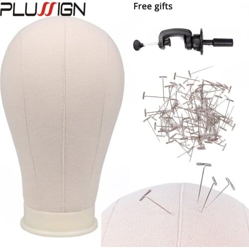 Plussign Canvas Block Head Mannequin Training Head With Clamp Stand And Blocking Pins Kit For Wig Making Displaying Styling