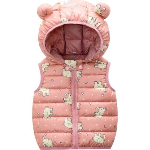 Popodion Kid Vest Cartoon Down Cotton Hooded Printed Vests Childrens Lightweight Baby Jacket FGD10125