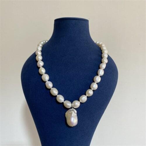 Freshwater White Baroque Keshi Pearl Necklace and Baroque Pearl Pendant For Women