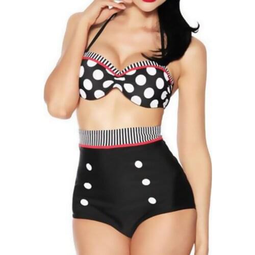 Y03 Clearance sale Bikini Set Women Dot Retro Swimsuit High Waist Bikinis Bathing Suit Ladies' Swimwear Beachwear Brand New