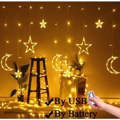 Christmas Lights Indoor/Outdoor 3.5M Fairy Curtain Light Moon Star Lamp LED String Decoration for Home Party Holiday lighting