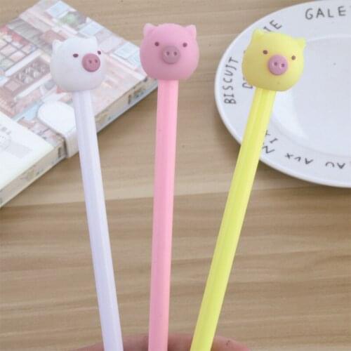 24 pcs Creative new animal cartoon pig black gel pen student learning stationery wholesale pens for writing escritorio papelaria
