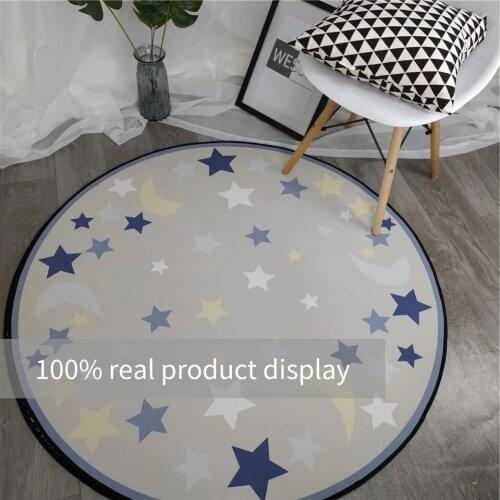 Gray Carpet With Starts Round Carpet Kids Room Cartoon Play Carpet For Children Nordic Bedroom Bedside Rug Soft Non-slip Mat