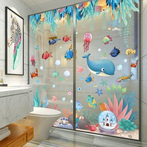[SHIJUEHEZI] Submarine Coral Clusters Plants Wall Sticker DIY Whale Fish Wall Decals for Kids Room Baby Bedroom Home Decoration