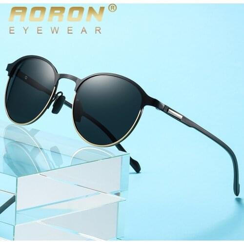 Men Round Polarized Sunglasses Men Women Vintage Rays Brand Designer Semi-Rimless Driving Sun Glasses UV400 Protection