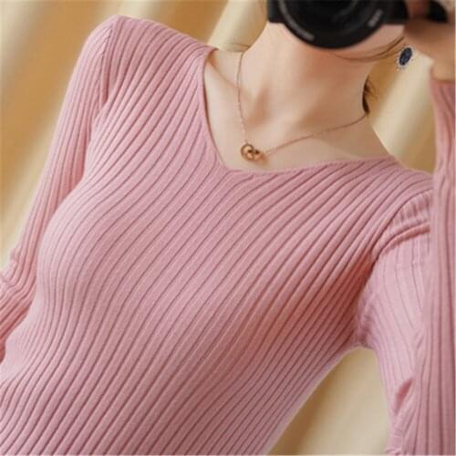 V-neck sweaters for women winter warm pullover Autumn fashion long sleeve short slim elegant female striped sexy sweaters