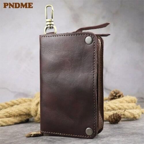 Natural genuine leather car key case vintage high-quality real cowhide multi-function drivers license card holder coin purse