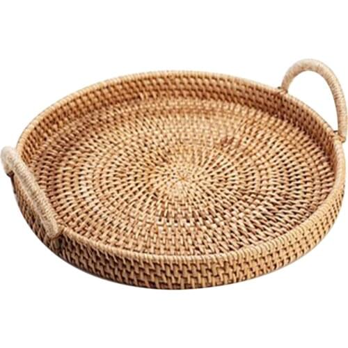 Drink Tea Displaying Home Decor With Handle Bread Candle Coffee Round Rattan Woven Serving Tray Breakfast Desktop Organizer