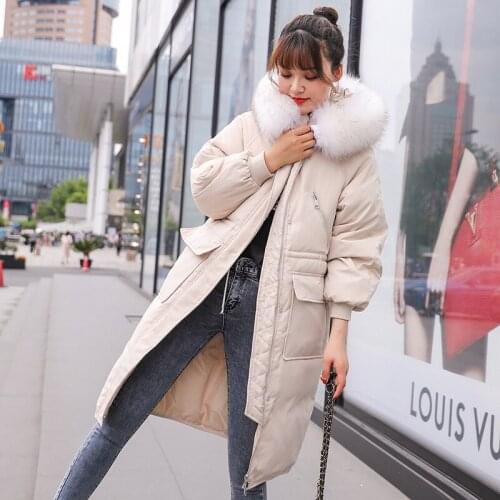 Women Parka Large Fur Collar Over The Knee Thick Down Jacket Female Long Korean New Winter Loose Cotton Jacket Warm Coat AA5186
