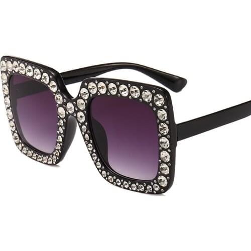 Crystal Stone Rhinestone Oversized Square Diamond Women Sunglasses