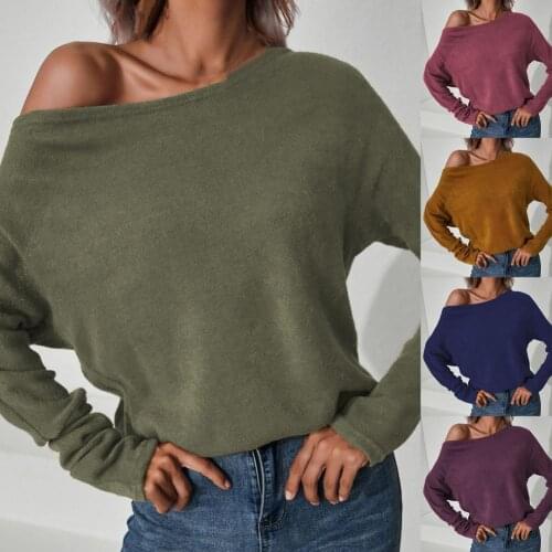 Autumn Women Sweaters Knitwear Long Sleeve Slash Collar Knitted Sweaters for Women Solid Color Knitted Tops Pullovers pull femme