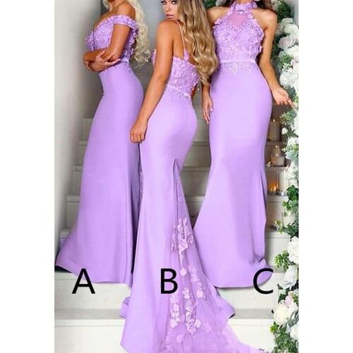 Applique Girl Gown Mermaid Trumpet Sleeveless Elastic Satin Custom New Woman Lady Halter Bridesmaid Dresses