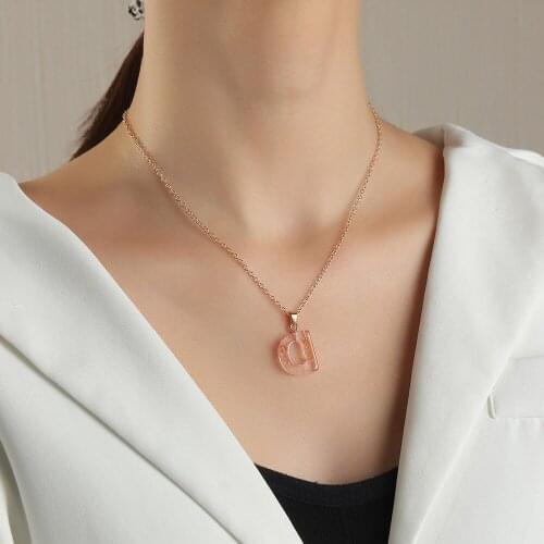 Transparent Pink A-Z Letter Initial Pendant Necklace Aesthetic Clavicle Chain Choker Necklace Women Fashion Statement Jewelry