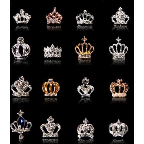 10Pcs/lot 3D Nail Art Rhinestones Metal Silver/Gold Crown Glitter Nails Charms Crystal Diamonds For Manicure Jewelry Decorations