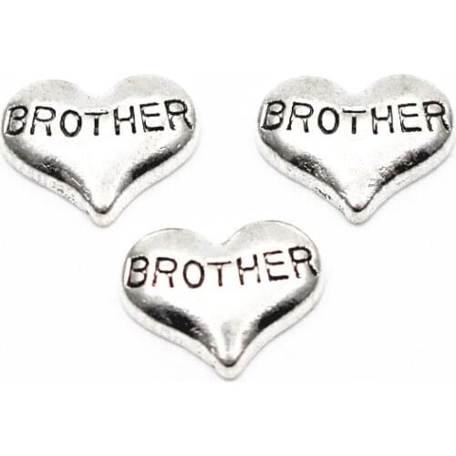10pcs/lot Metal Silver Heart Brother Floating Charms For Living Glass Memory Floating Lockets Bracelet Necklace DIY Jewelry