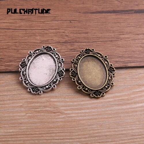 4pcs 18*25mm Inner Size Two Color Metal Alloy Simple Oval Lacework Cabochon Pendant Setting Jewelry Findings