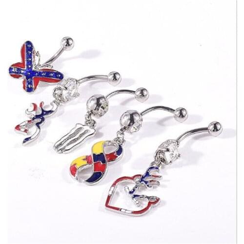5pcs/set Navel Rings For Women Surgical Steel White Crystal butterfly Navel Bars flag Belly Button Ring Piercing Body Jewelry