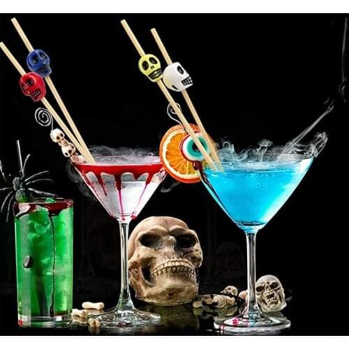50pc Bamboo Pick Buffet Fruit Fork Party Dessert Stick Cocktail Skewer Handmade Toothpicks Picnic Halloween Skull Decoration