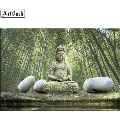 5d diamond painting stone Buddha bamboo landscape full square cross stitch 3d round diamond art handmade mosaic kit