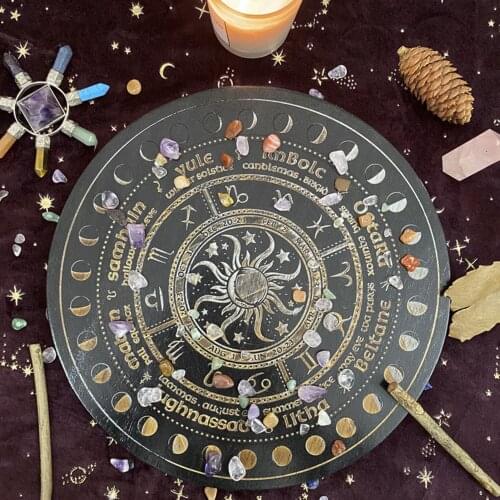 7-chakra Crystal Energy Disk Divination Pendulum Board Wooden Carven Board Altar AstrolabeProp With An Geometric Symbol