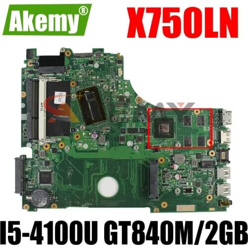 Akemy X750LN laptop motherboard For Asus X750LB X750LN X750L K750L A750L mainboard motherboard test 100% I5-4100U CPU GT840M/2GB