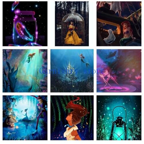 Mermaid Beauty and The Beast 5d Diamond Painting Disney Cross Stitch Kits Mosaic Diy Diamond Embroidery Home Decor Handicraft