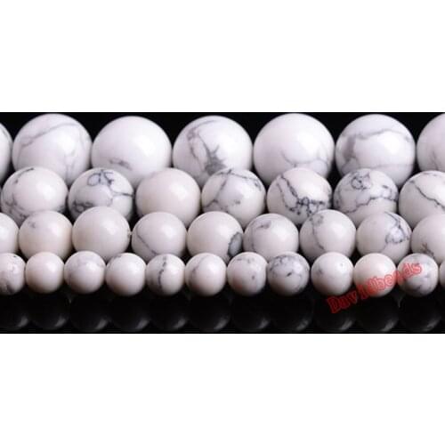 Free Shipping White Turquoises Round Loose Beads 16" Strand 4 6 8 10 12 14MM Pick Size For Jewelry Making