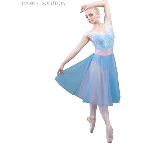 Pale Blue Lyrical & Contemporary Dance Costume Ballet Dance Tutu Lace Dress Dancewear Performance Stage Theater Costumes 18011A