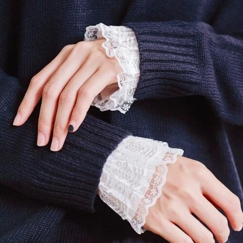 Women Bracelet Bride Drop Flower White Lace Arm Warmer Cuff Sweet Wristband