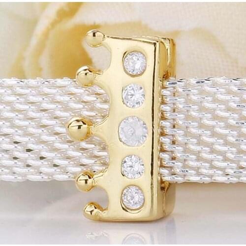 Original Gold Color Shine Reflexions Crown Clip With Crystal Beads Fit 925 Sterling Silver pandora Charm Bracelet Diy Jewelry