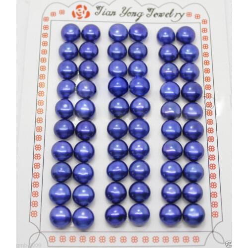 Hot sale new Style >>>> 30 Pairs Genuine 7-8mm Blue Button Pearl For Earring Making Half Drilled Beads