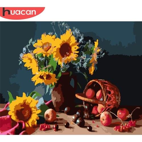 HUACAN DIY Pictures By Number Flower Kits Drawing On Canvas Painting By Numbers Sunflower Hand Painted Paintings Home Decor
