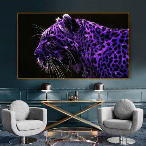 Purple Animal Cheetah Canvas Painting for Living Room Wall Art Posters Prints Modern Bedroom Room Home Decoration Picture