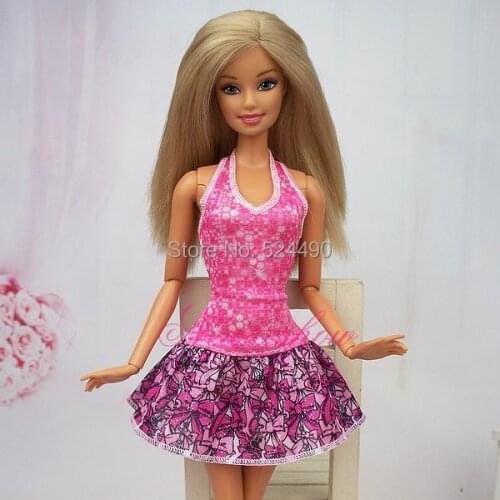 Combine Shipping)Handmade Mini Gown Bowknot Printed Dress Sweet Skirt Outfit For Kurhn Barbie Doll