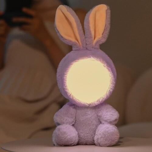 Cute Bear Bunny Stuffed LED Night Lamp Plush Doll Toy Sleep Night Light Rechargeable Bedside Room Decor Kids Christmas Gifts