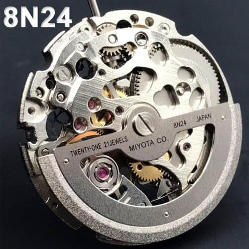 Miyota Original Japan Skeleton Mechanical Movement 8N24 21 Jewels High Quality Automatic Self-winding Movement Steel Silver