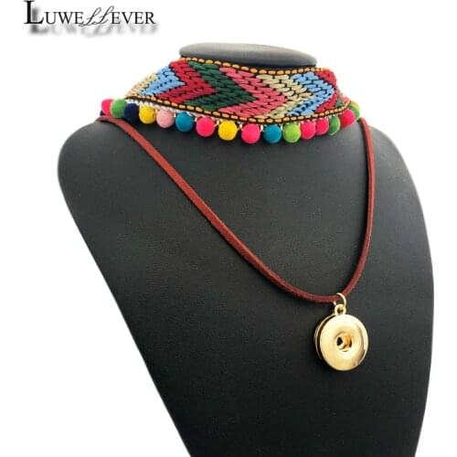 Fashion Ethnic Style Chokers 014 Colorful Fabric Necklace 18mm Snap Button Charm Necklace Interchangeable Jewelry For Women Gift